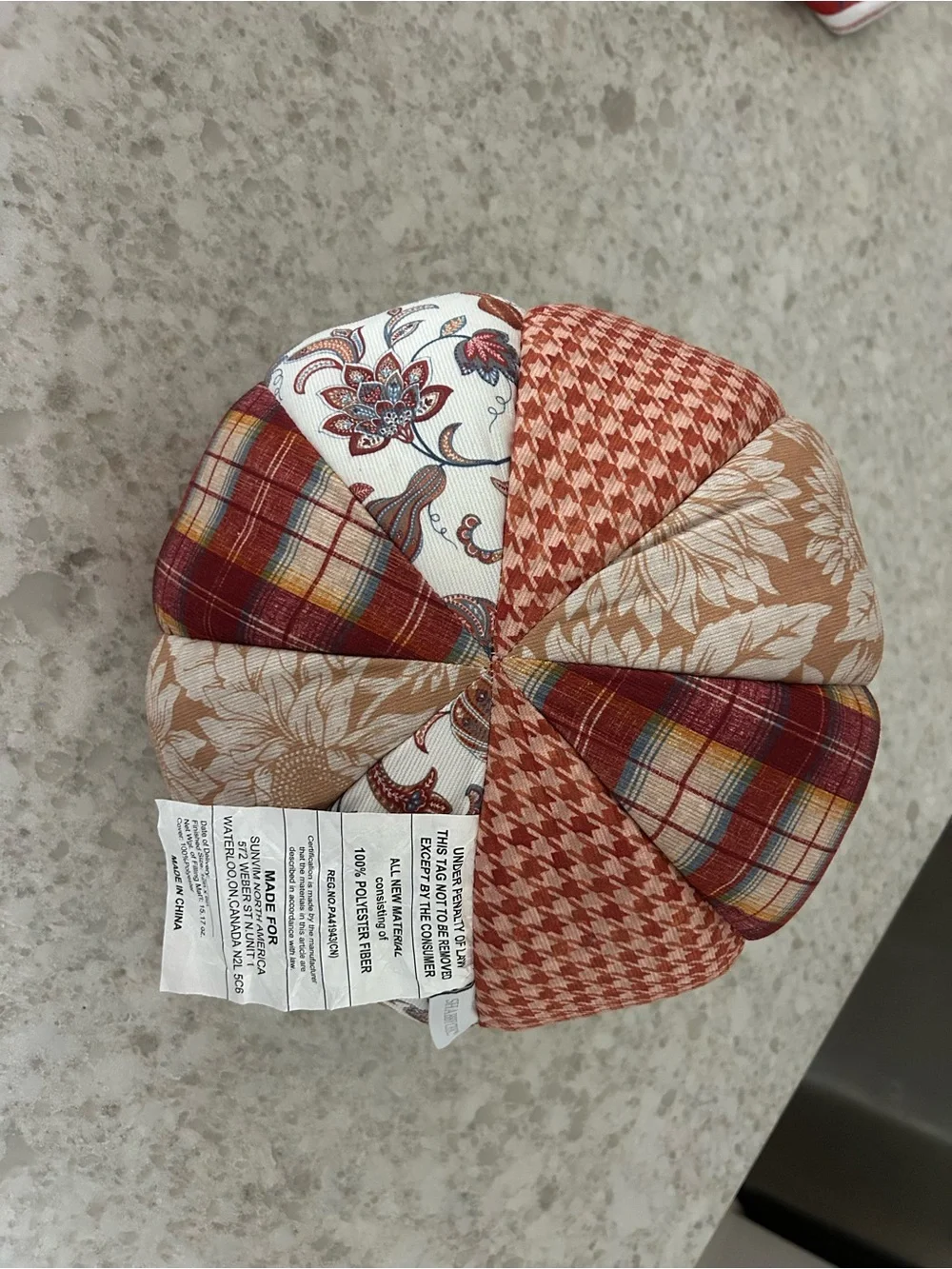 “New” Shabby Chic Patchwork Fabric Pumpkin - Rust, Cream & Browns